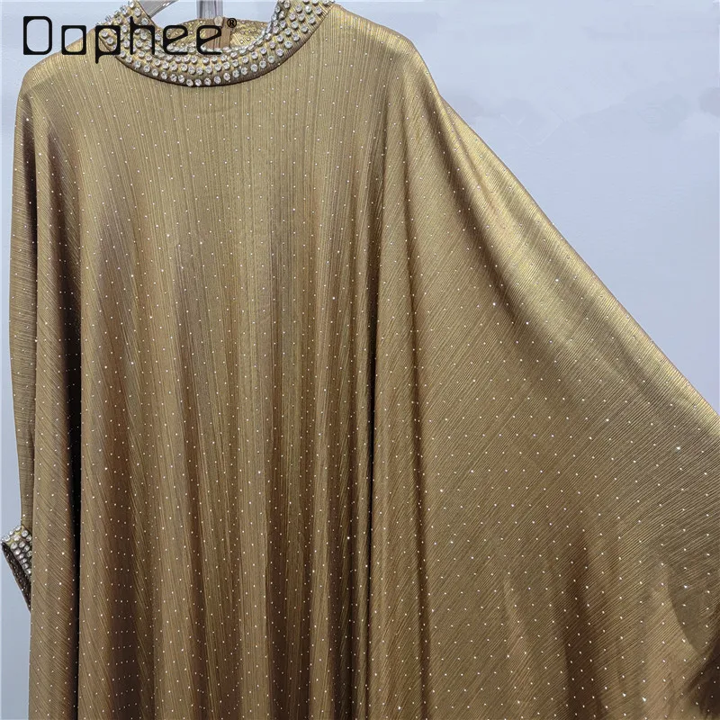 European American Large Size Batwing Sleeve Dress High-end Elegant Evening Dresses Rhinestones Luxurious Oversized Long Dress