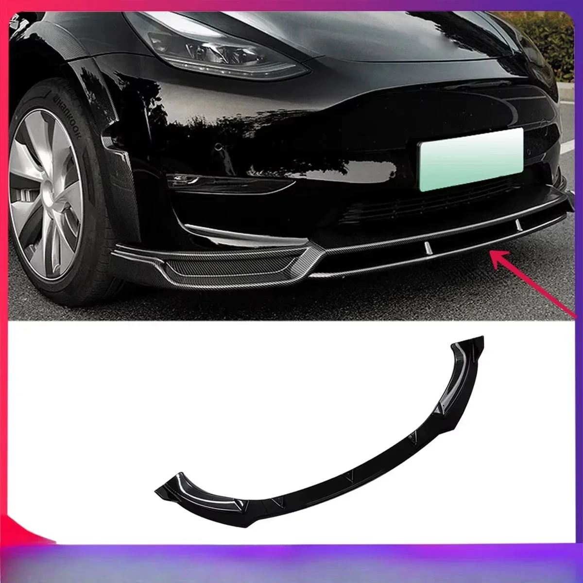 For Tesla Model Y Sport Style 2019 -2023 Car Lower Front Bumper Lip Splitter Diffuser Body Kit Spoiler Bumper Guard Gloss Black