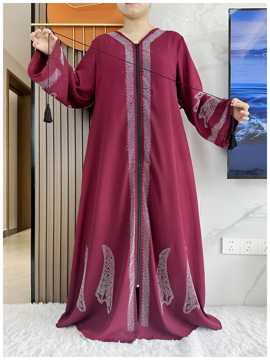 Latest Women Elegant Dress Chiffon Open Abaya with Zipper Muslim Women Dress Islamic Clothing Cardigan Abaya Women Muslim Dress