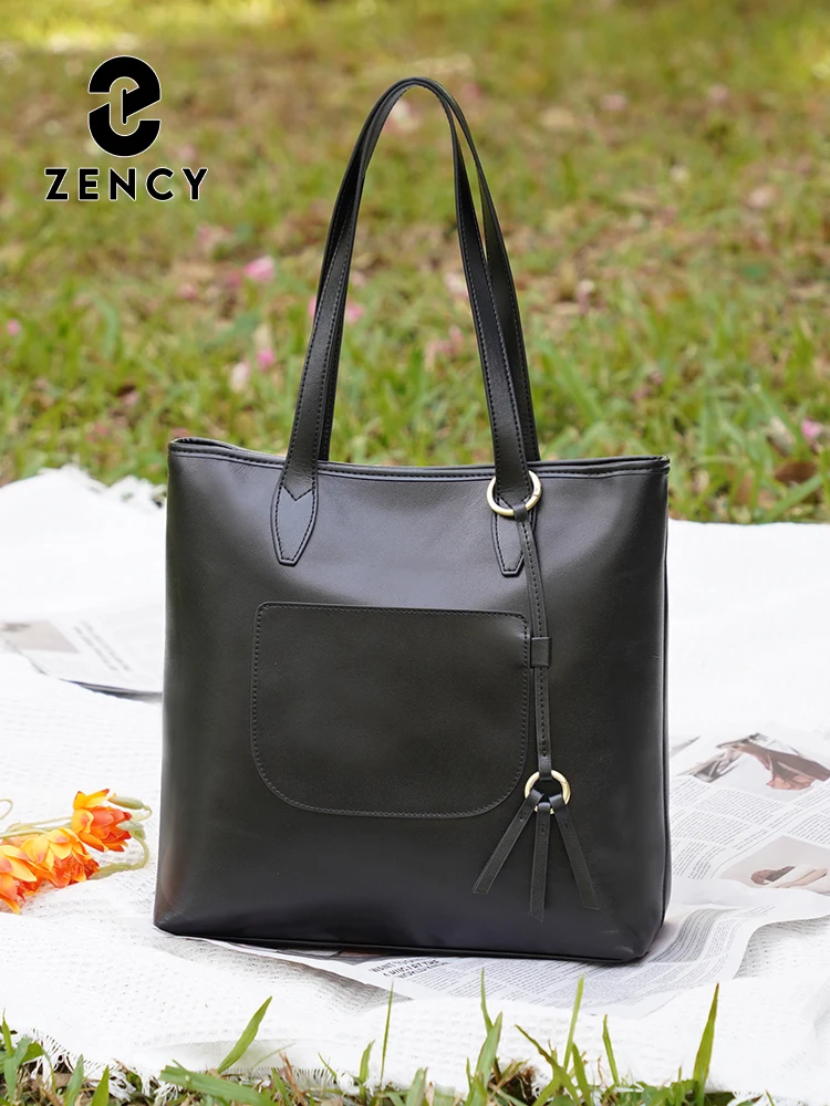 

Сумка Zency из 100% натуральной кожи, большая вместительная сумка на плечо, сумка-тоут для покупок, женская черная темно-зеленая сумка на плечо