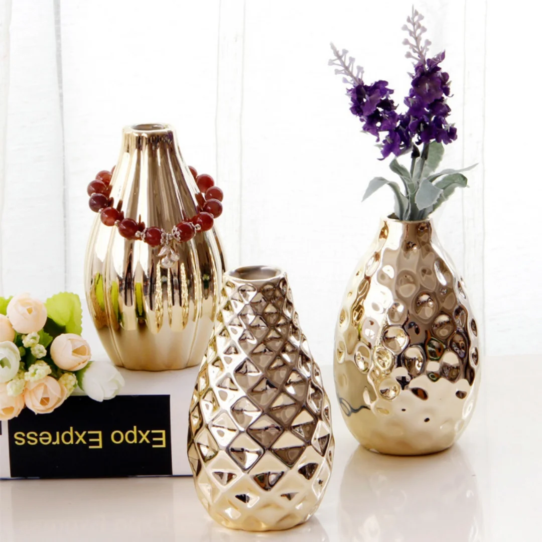 

Nordic Christmas home Decoration Ceramic Vase Electroplated Gold Porcelain Small Vase Desktop Arts Crafts Flower Arrangement