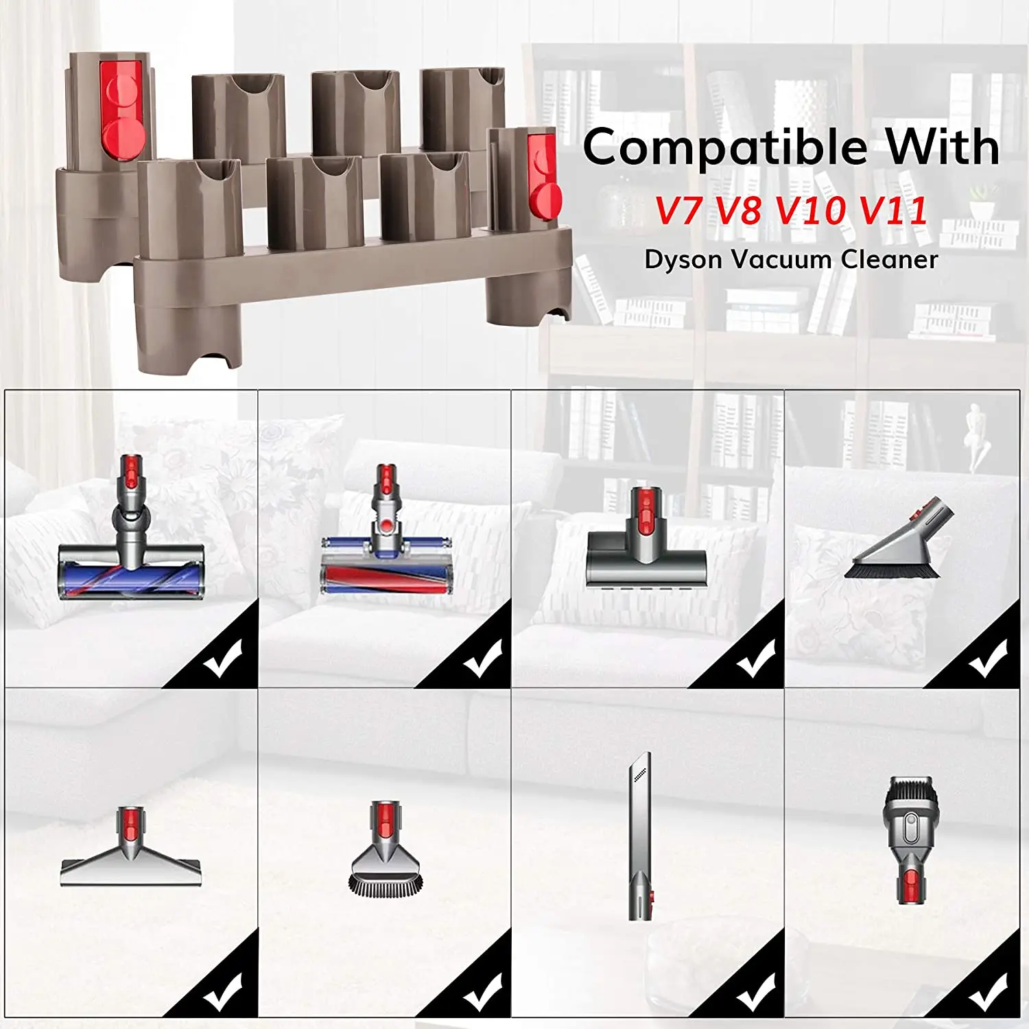 Aspirador Brushes Tool, Organizador de acessórios, Estação de ancoragem, Suporte de parede, Acessório para Dyson V7, V8, V10, V11