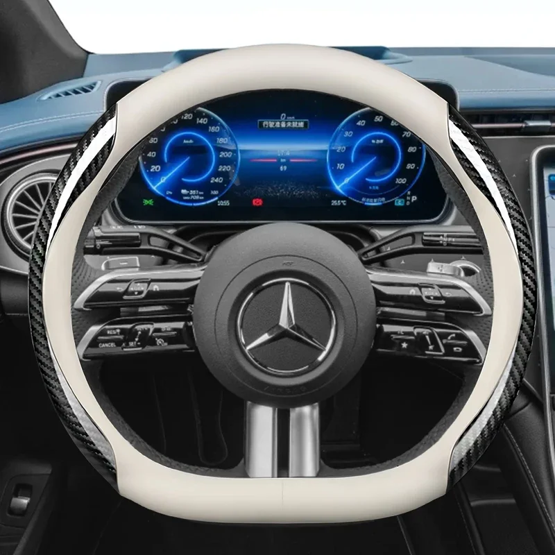 Carbon fiber pattern genuine leather steering wheel cover suitable for Mercedes-Benz C-Class W206/W205 E-Class GLC GLE GLS CLS