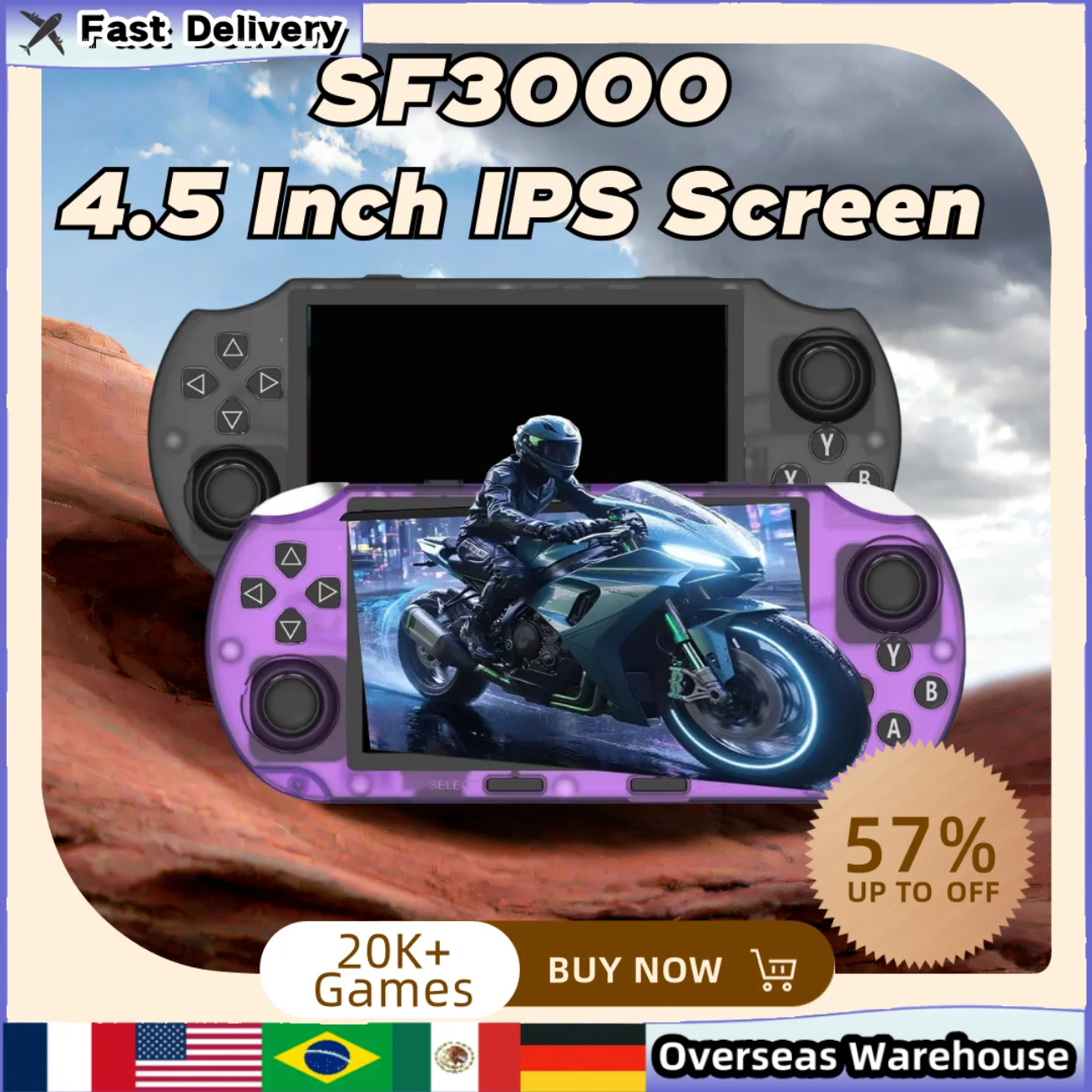 

SF3000 Mini Handheld Game Player 4.5 Inch IPS Screen Portable Retro Video Game Console Built-in 20000+Games for PS1/GBA/SFC Gift