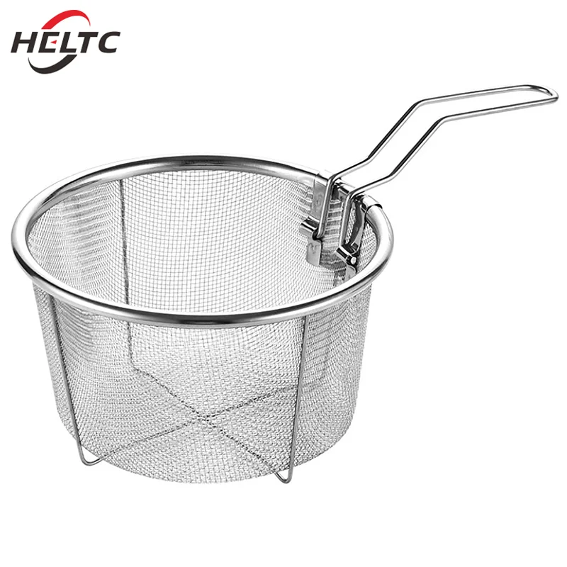 Stainless Steel French Chip Frying Strainer Basket Deep Fry Basket Kitchen Round Fryer Wire Mesh With Handle Wire Colander Nets