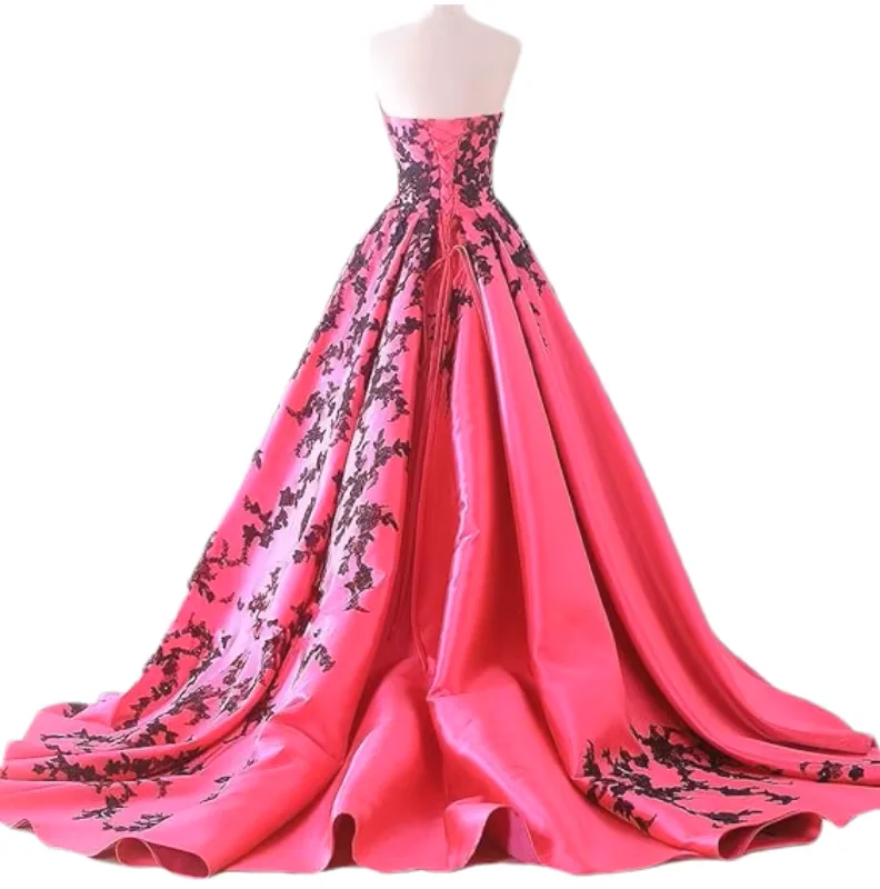 Gothic Black Satin Lace Appliques Evening Formal Dresses 2027 Sweetheart A Line Prom Pageant Party Dresses Back Out Vestidos