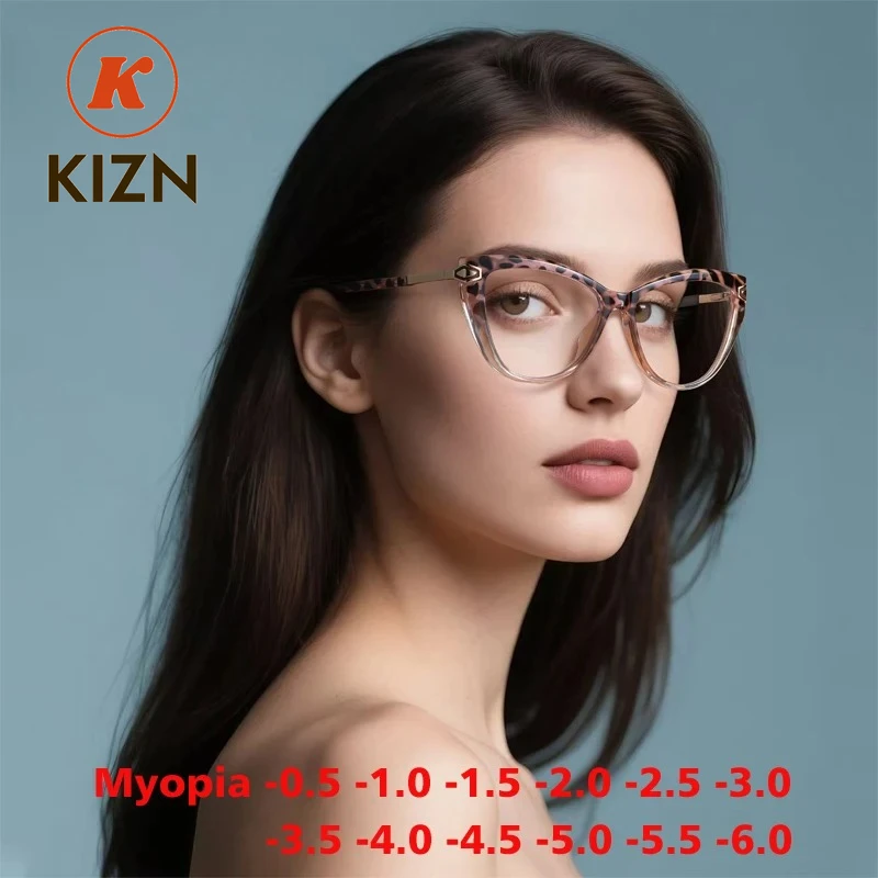 

KIZN Cat eye Women Myopia Glasses Match colors Big Frame Fashion TR90 Anti-blue Light Custom Prescription Eyewear -0.50 TO -6.0