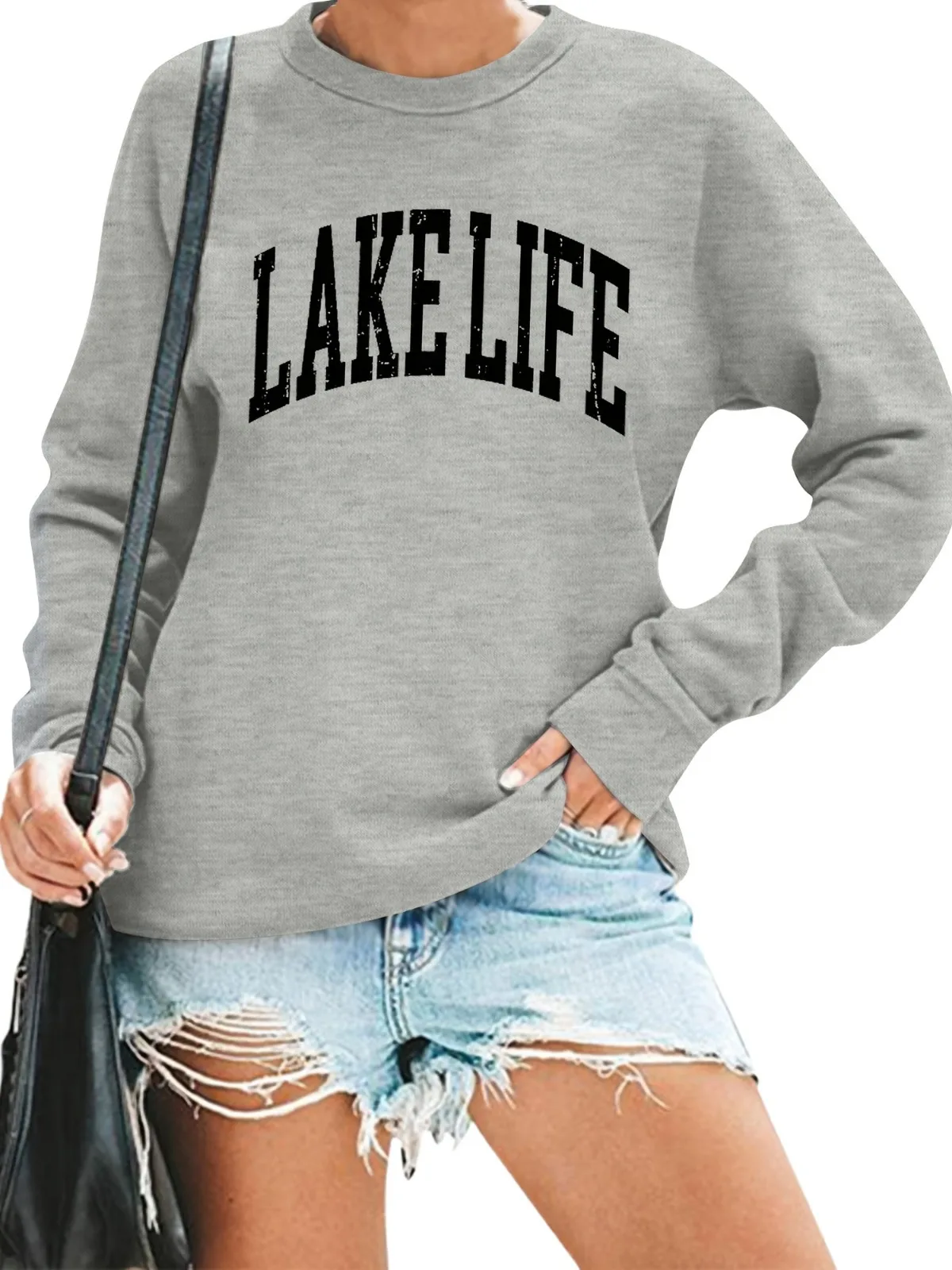 بلوفر نسائي كاجوال أنيق رياضي بنمط حروف ليك لايف مطبوع برقبة دائرية، مناسب لهدايا العطلات