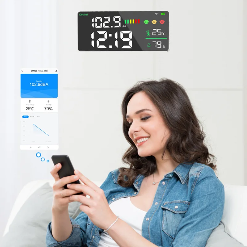 

DM165A-WIFI Sound level meter noise meter noise detector wall mounted clock temperature humidity meter decibel APP