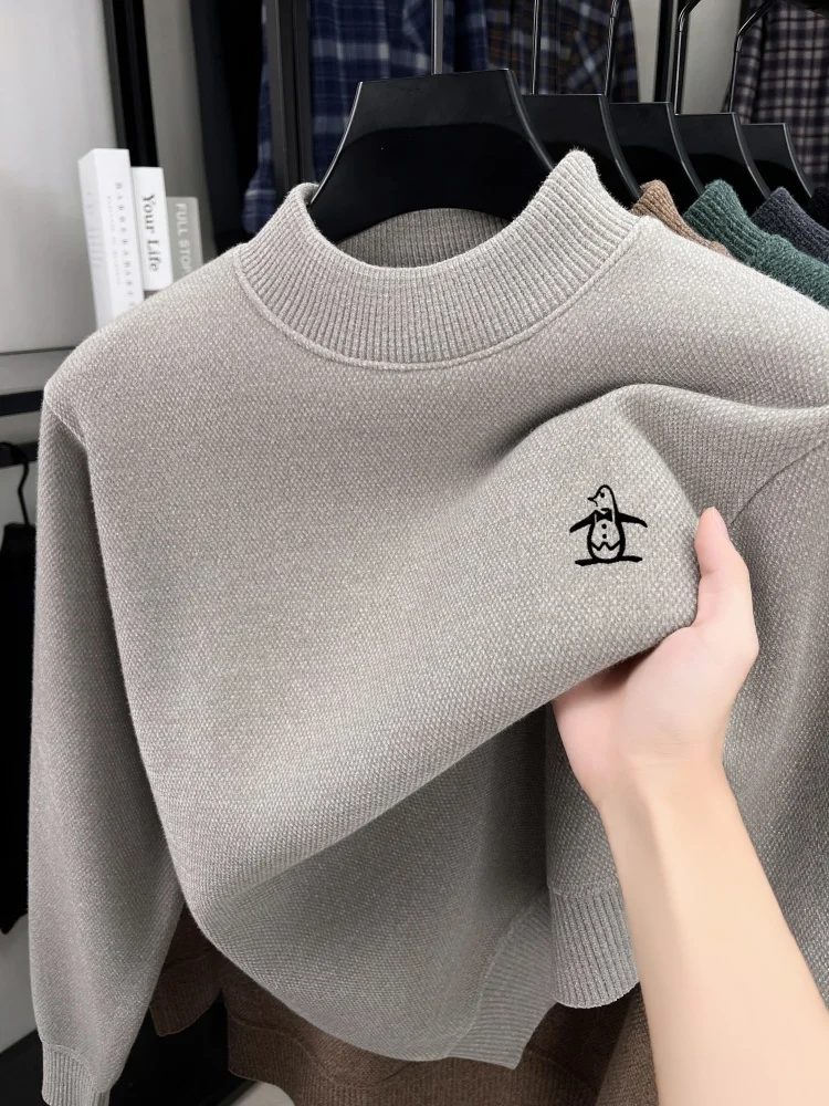 

Новый бархатный теплый вязаный свитер на осень-зиму, модный мужской классический брендовый пуловер с вышивкой пингвина, бестселлер