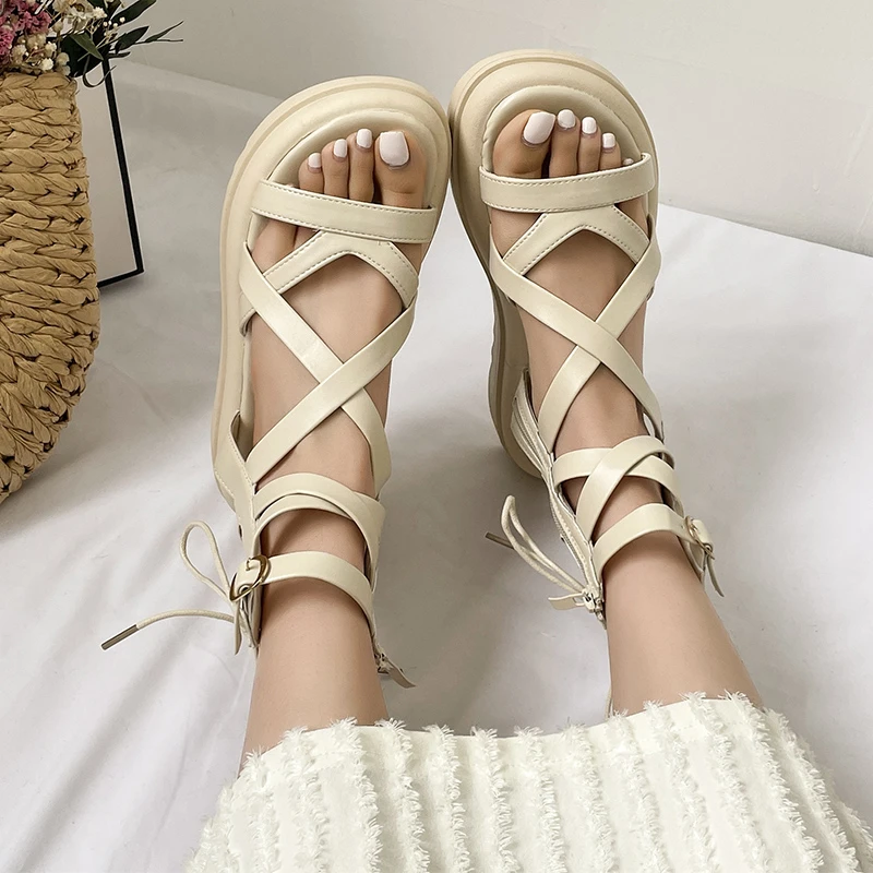 Summer Women Slippers Fashion Cross Tied Sandal Outdoor Clogs Slides Street Punk Slippers Heels Sneakers Casual Shoes For Female