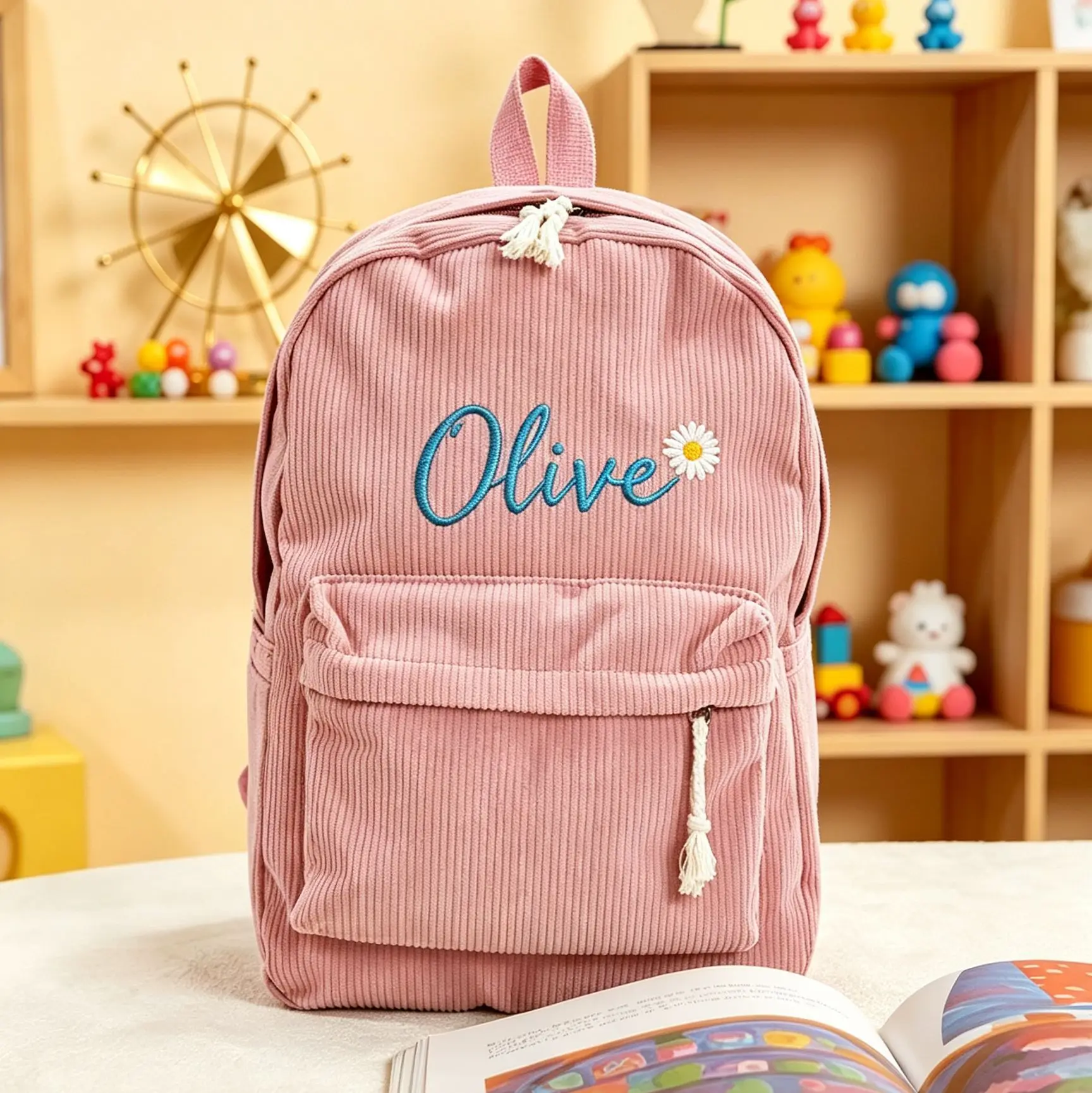 Custom Letter Embroidered Corduroy Backpack, large capacity, exquisite embroidery craftsmanship, various colors for selection,