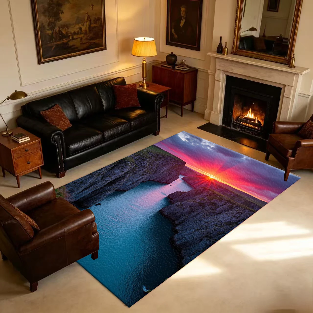 Coastal Cliffs Ocean Sunset Beauty Dramatic Sky Natural Landscape Carpet Floor Non-Slip Mat