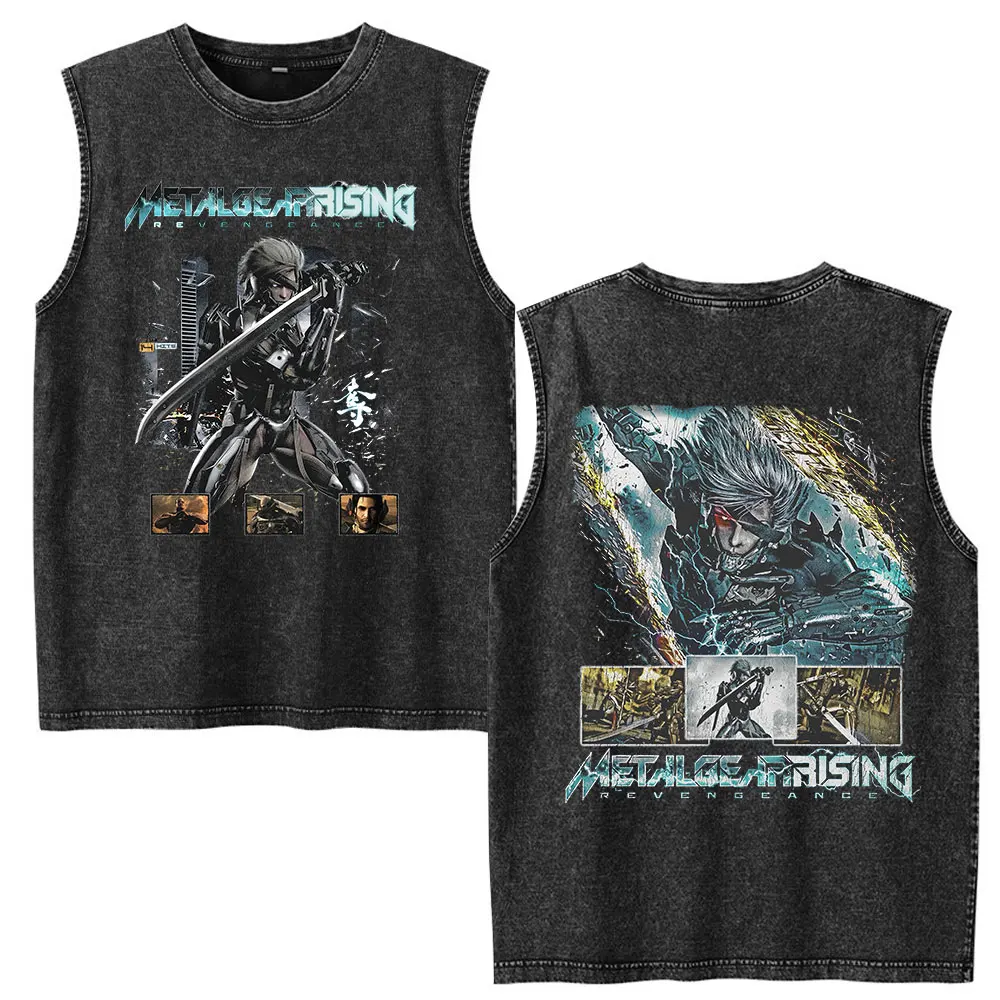 GAME Metal Gear Rising Revengeance Raiden Vintage Washed Tank Tops Men Clothing Fashion Gothic Oversized Sleeveless Vest T-shirt