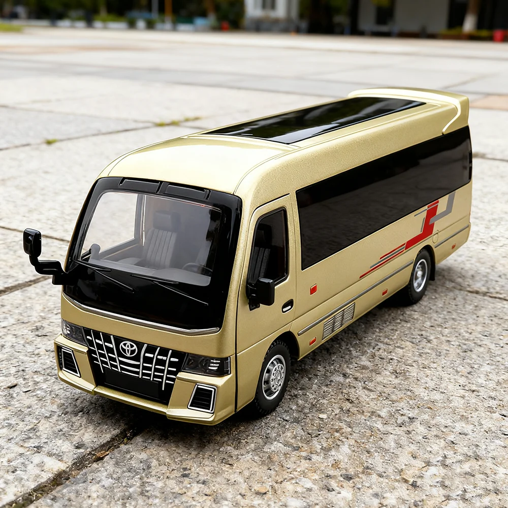 1:33 コースタービジネスバスダイキャスト合金モデルおもちゃ車のドアが開いた状態サウンドライトプルバックミニチュア車両子供のためのギフト