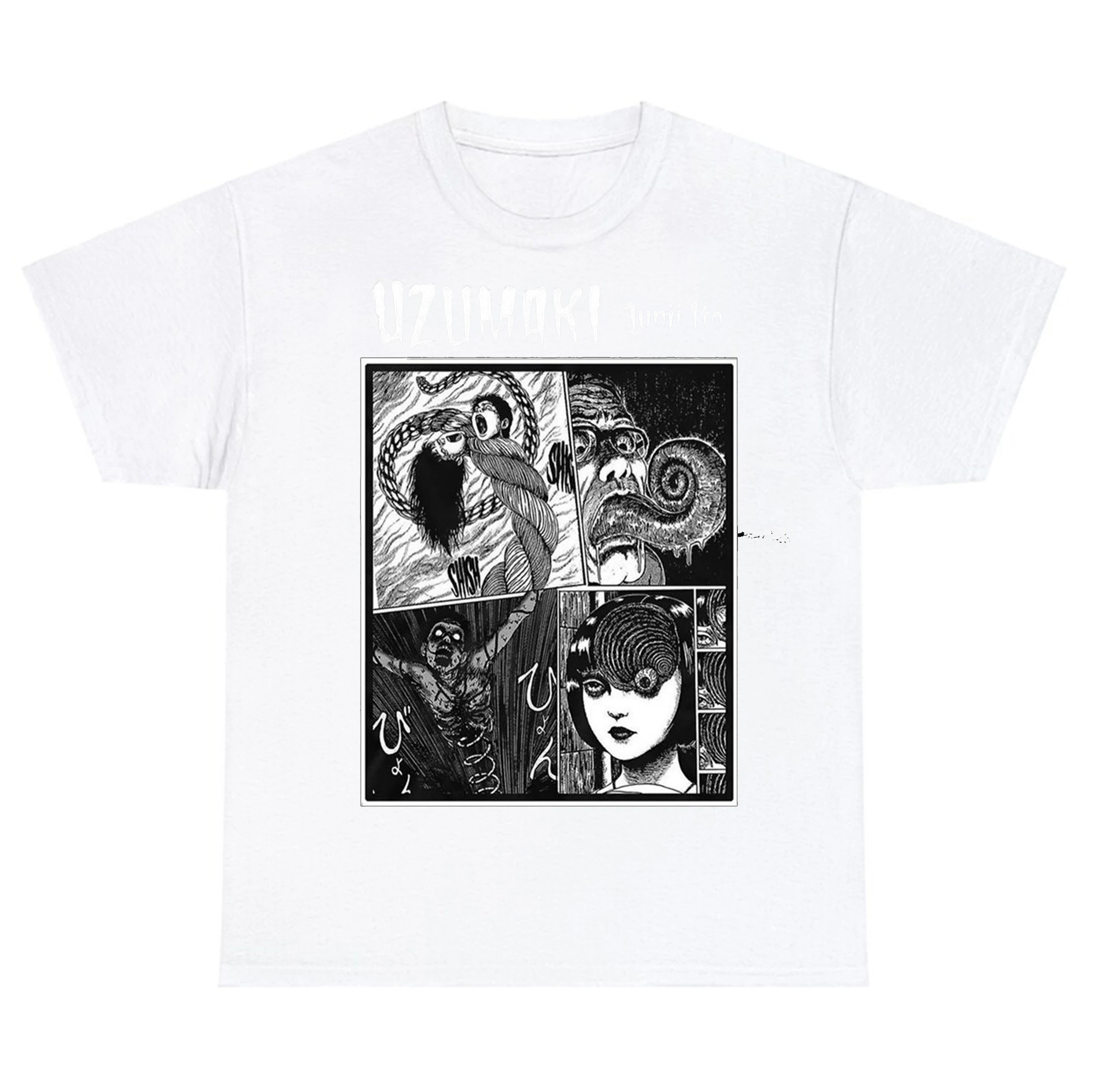 Junji Ito Uzumaki T-Shirt Funny Harajuku Hip Hop Amusing Daily Cotton Streetwear Men Women Leisure Vintage Versatile Unisex Tees