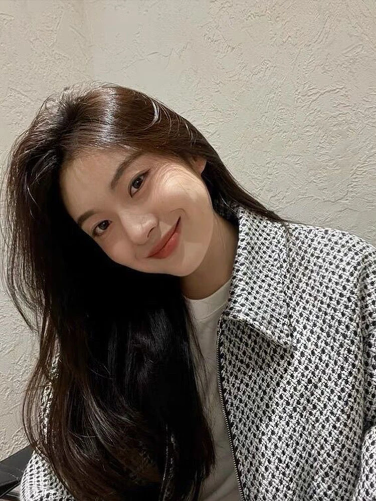 

2024, Ropa Mujer, винтажные куртки, женская одежда, укороченные топы на молнии с отложным воротником, свободные клетчатые пальто, модная повседневная корейская верхняя одежда