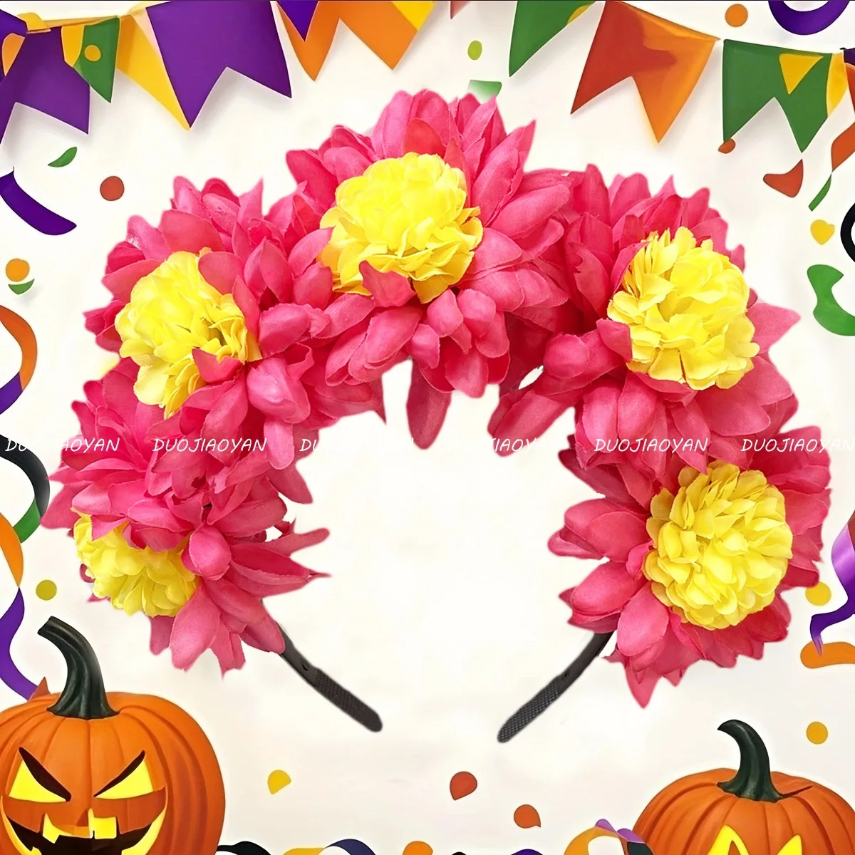 يوم الموتى عقال خفيفة الوزن فو أقحوان عصابة رأس مهرجان الهالوين ملحق نابض بالحياة للنساء دييا دي مورتوس