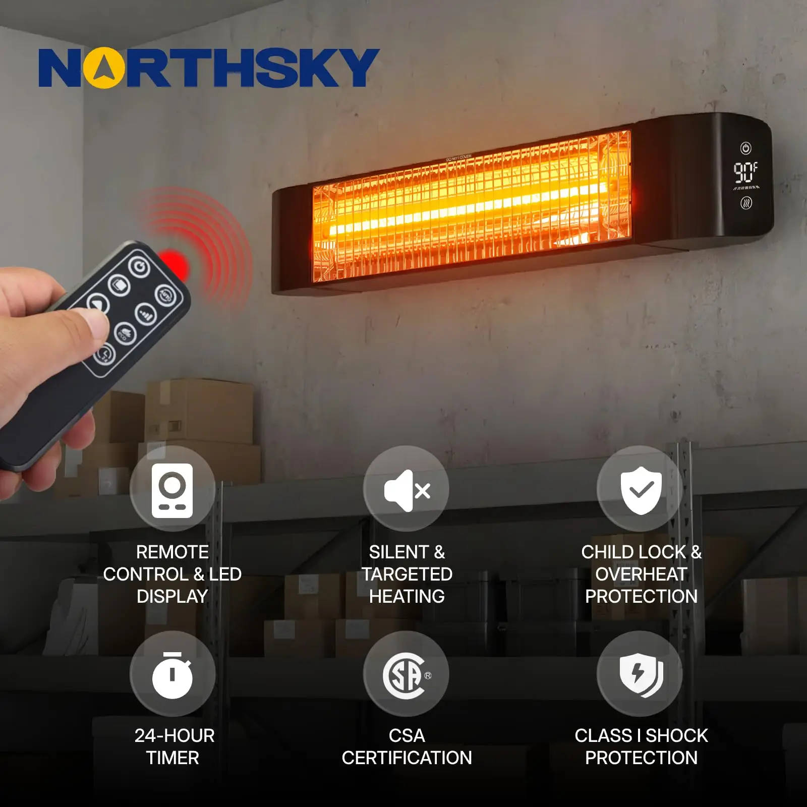 Electric Outdoor Heater 1500W - Patio Heater for Outdoor Use, Silent & Targeted Heating - Smart Control with 24H Timer