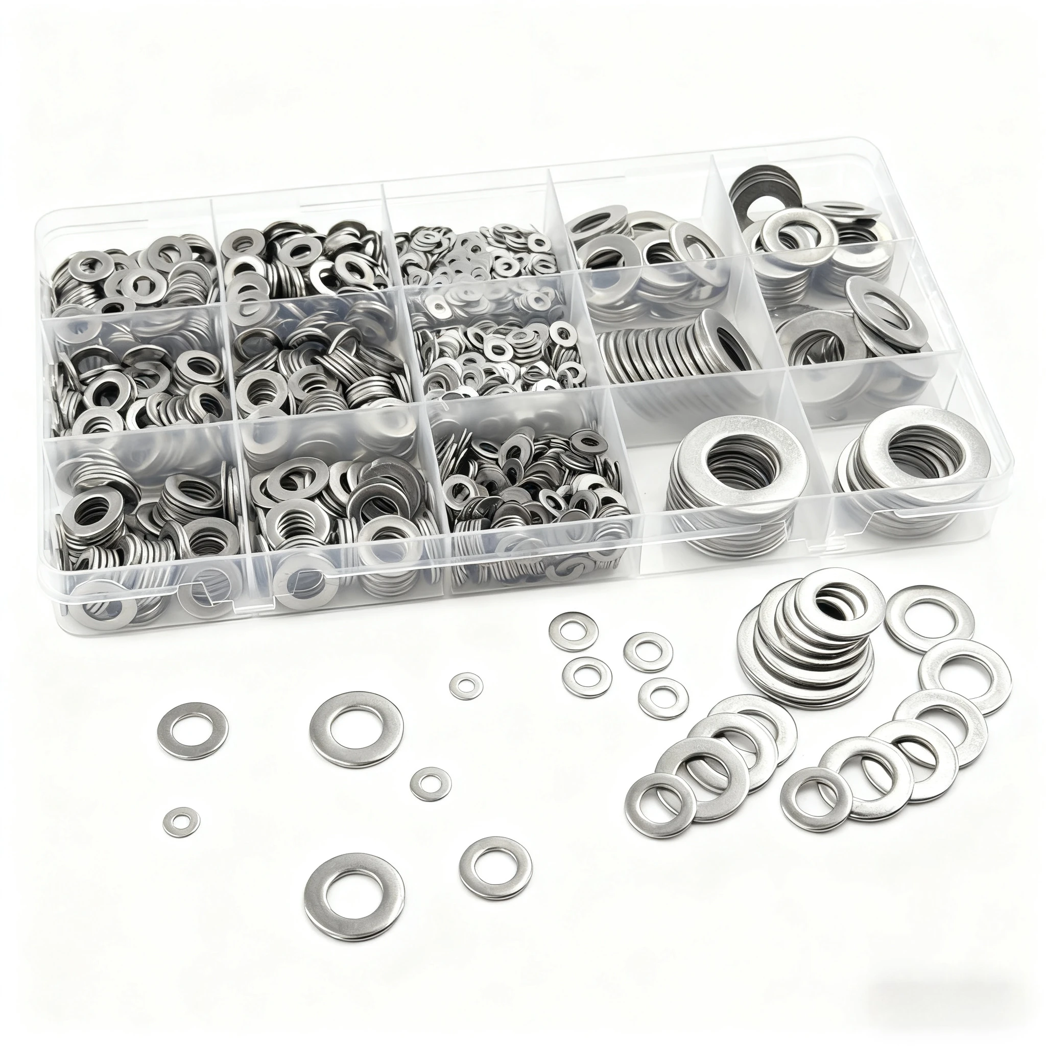 Kit de sortimento de arruelas planas 180-1250pcs adequado para decoração de casa, cozinhas