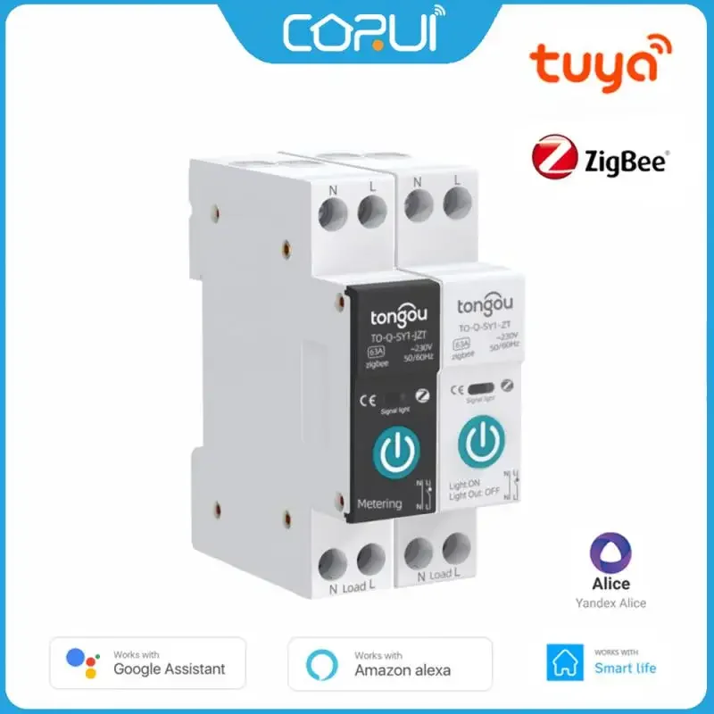 CORUI ZigBee Tuya Smart Circuit Breaker 1P 10/16/25/32/40/63A DIN Rail With Metering Support Smart Life Alexa Google Home Alice