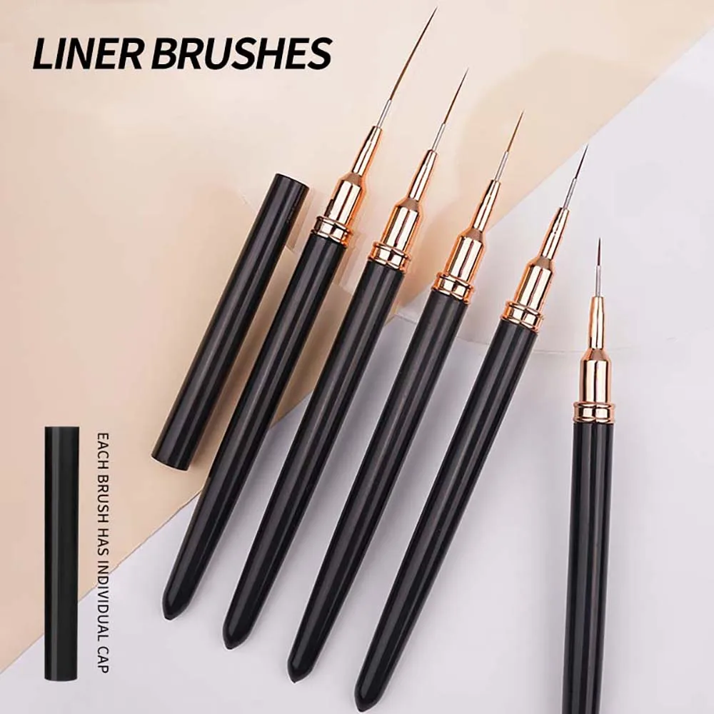 

Nail Art Liner Brushes - 5Pcs Black/Pink Painting Pen Nail Art Brush Set Nail Dotting Drawing Tool for Long Lines Manicure Tools