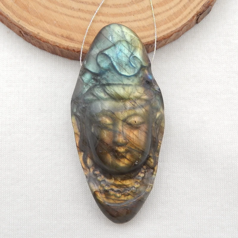 Natural Labradorite Gemstone Carved Guanyin Pendant Bead For Jewelry Making DIY Charms Bracelets Pendant