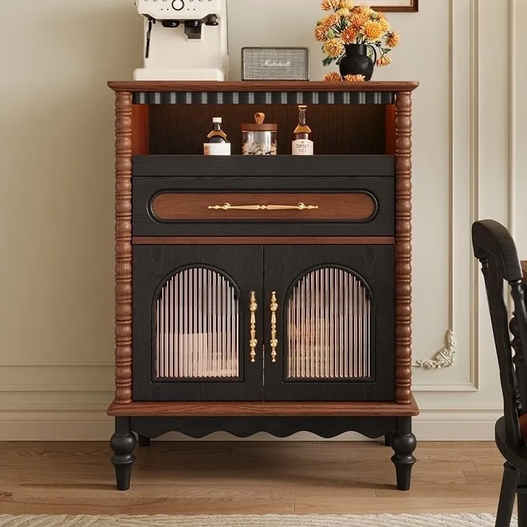 French retro dining side cabinet, medium antique solid wood storage, entrancecabinet, advanced color matching decorative cabine