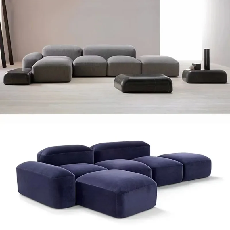 Replica minimalist module combination stone sofa, apartment living room straight corner pebble sofa