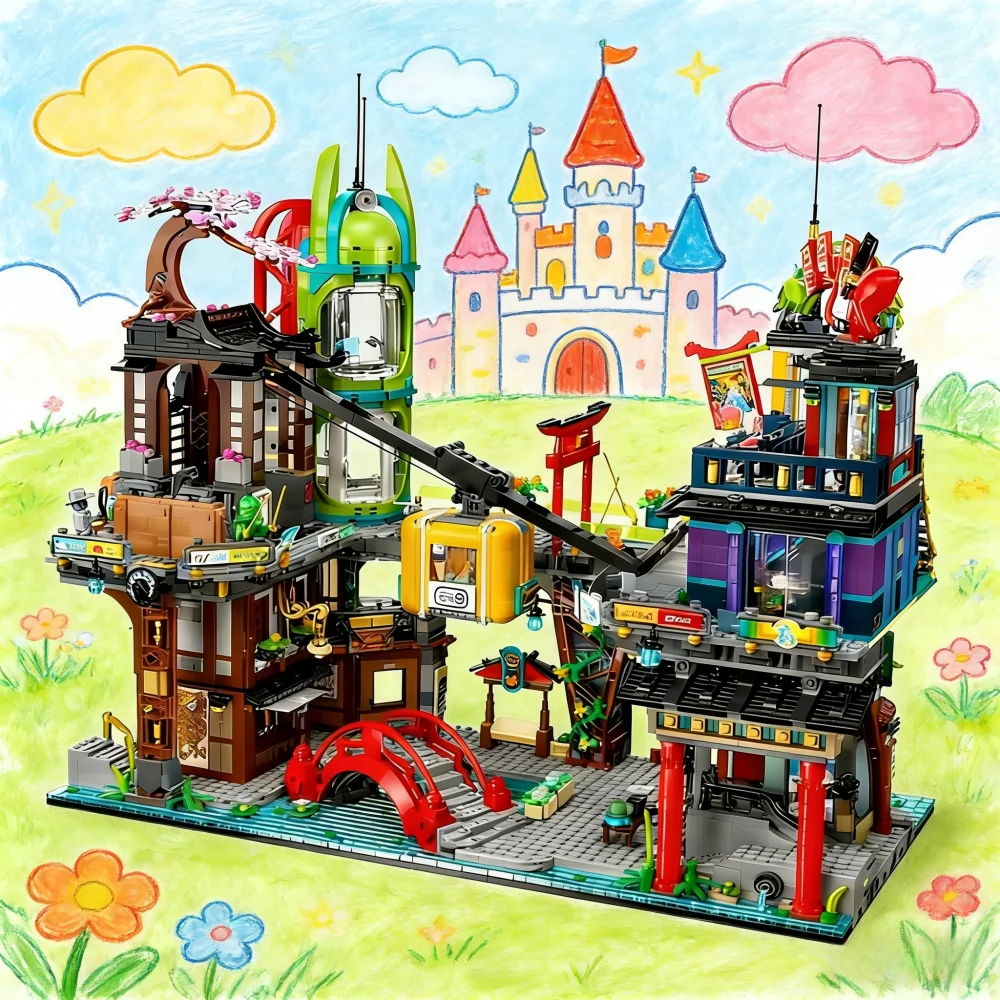 

Xinchejian model brick City Market building blocks and digital assembly brick toys adult holiday Christmas gifts