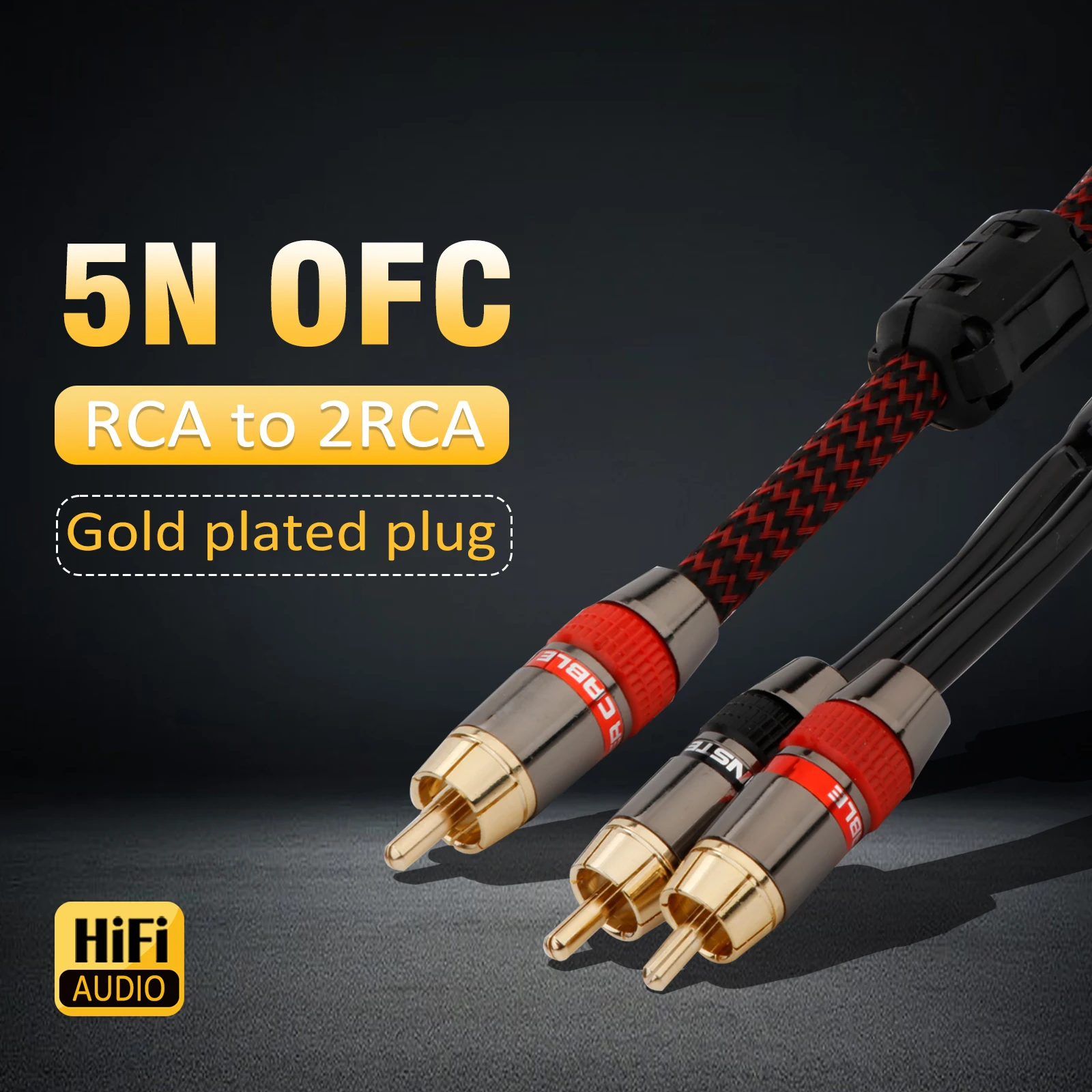 HiFi Single RCA ถึง Dual RCA ซับวูฟเฟอร์สายทองแดงบริสุทธิ์ One Sub-2 Splitter Cable