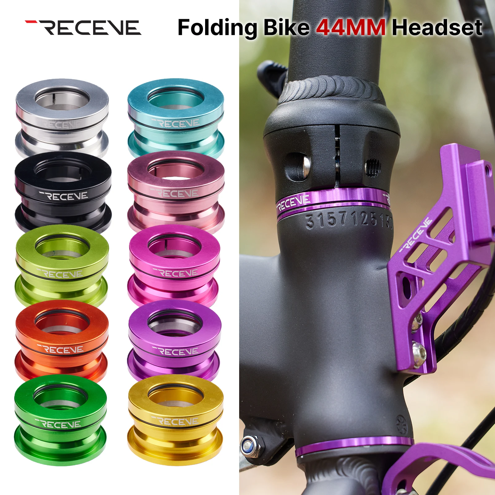 

RECEVE Folding Bike Headset 44mm Bmx Headset 1 1/8 Bicycle Steering Box Cycling Head Set Bearing Aluminum Alloy Steering Column