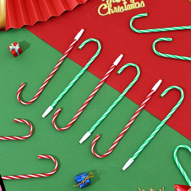 

24 шт., милая трость, кривый крючок, соломенный стиль, праздничные подарки, простая масляная ручка среднего размера, шариковая ручка в рождественскую полоску