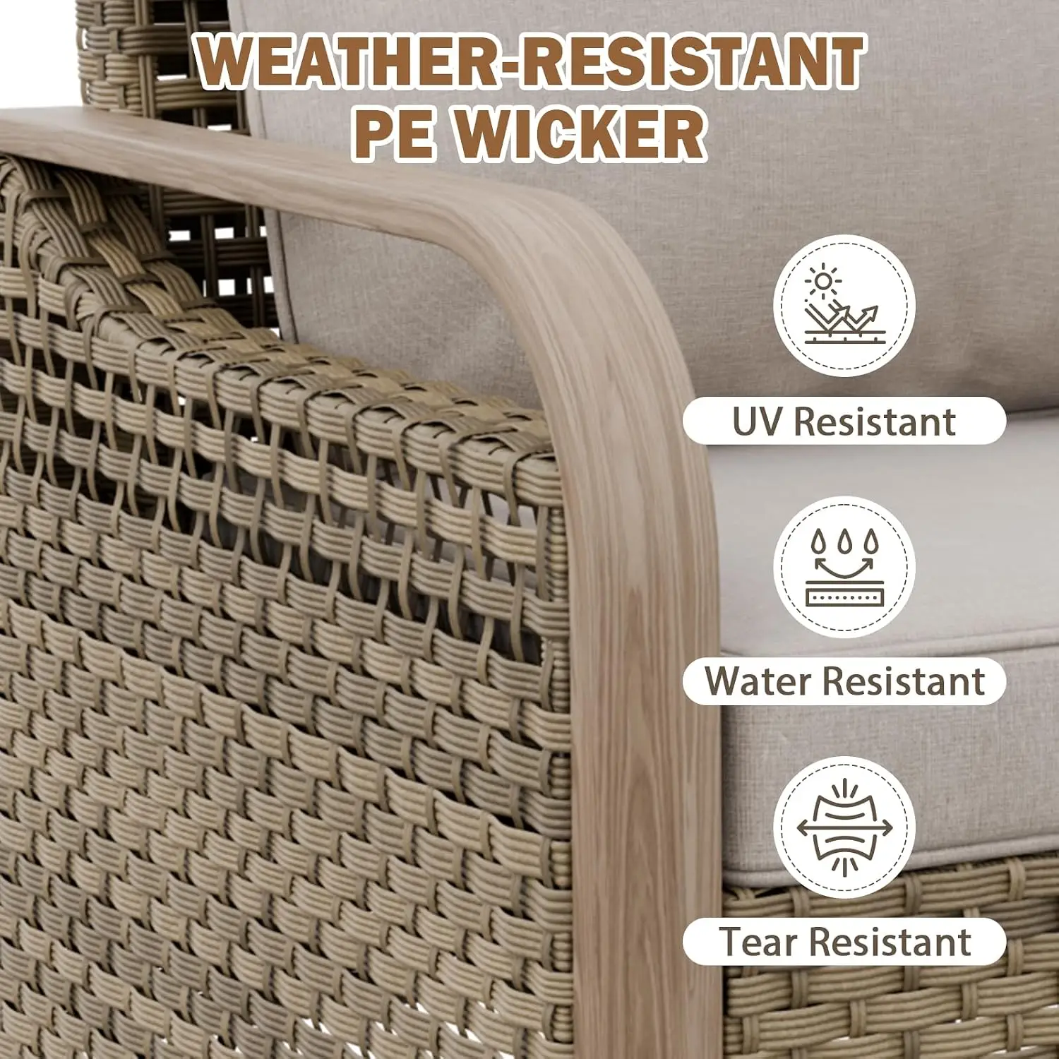 Modern Wicker Patio Chair Curved Armrest Rattan Outdoor Furniture Yard Deck Porch 2 Chairs 2 Ottomans 4pc Brown Gray, Customized