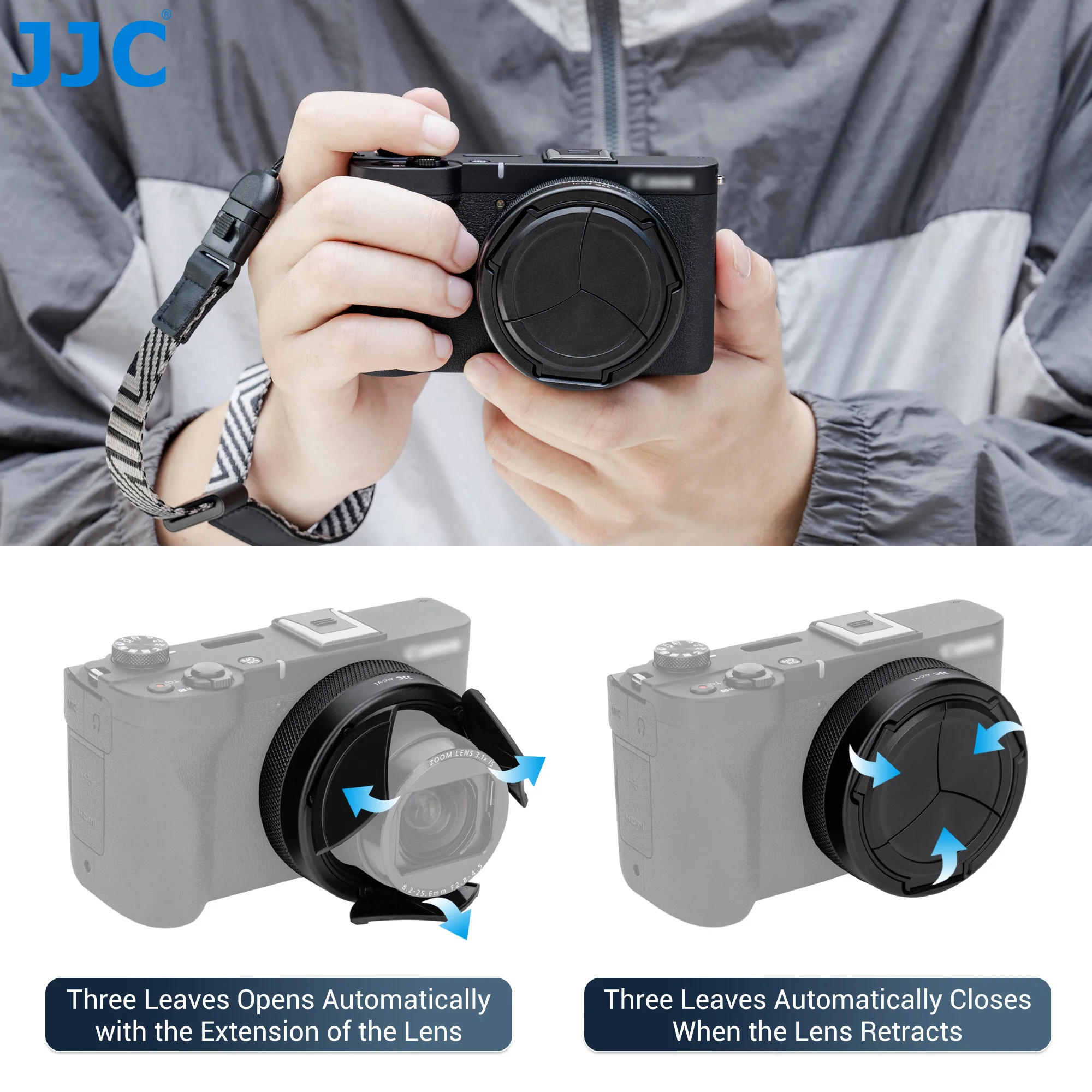 JJC Auto tapa de lente para Canon PowerShot V1 Vlog Cámara Canon V1 Protector de lente Canon PowerShot V1 Vlog accesorios de disparo