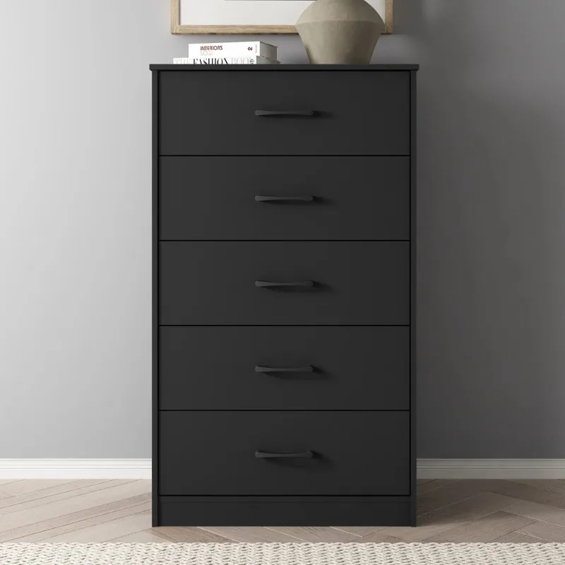 5 Drawer Dresser, Black,Ultra-fast, frustration-free, easy assembly,Assembly required,47.75H x 27.75W x 16.5D