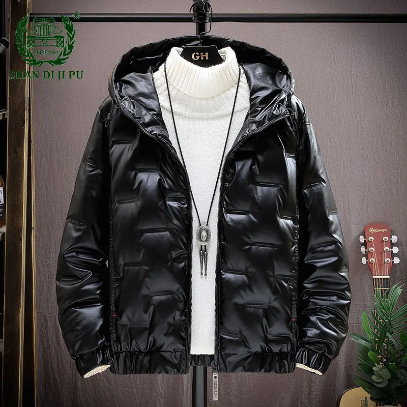 Winter Plus Size Men\'s White Duck Down Coats Fashion Simple Shiny Warm Coat Casual Streetwear Loose Solid Color Down Jacket Men