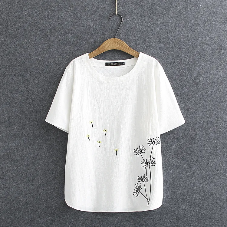 

Новинка лета 2022, модная женская Свободная хлопковая Футболка с вышивкой и коротким рукавом, эксклюзивная одежда, простой стиль