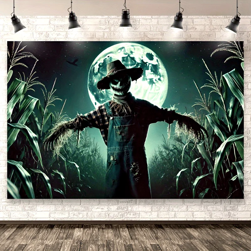 Scarecrow Horror Tapestry Halloween Cornfield Full Moon Spooky Night Terror Thriller Party Decoration Haunted House Wall Art