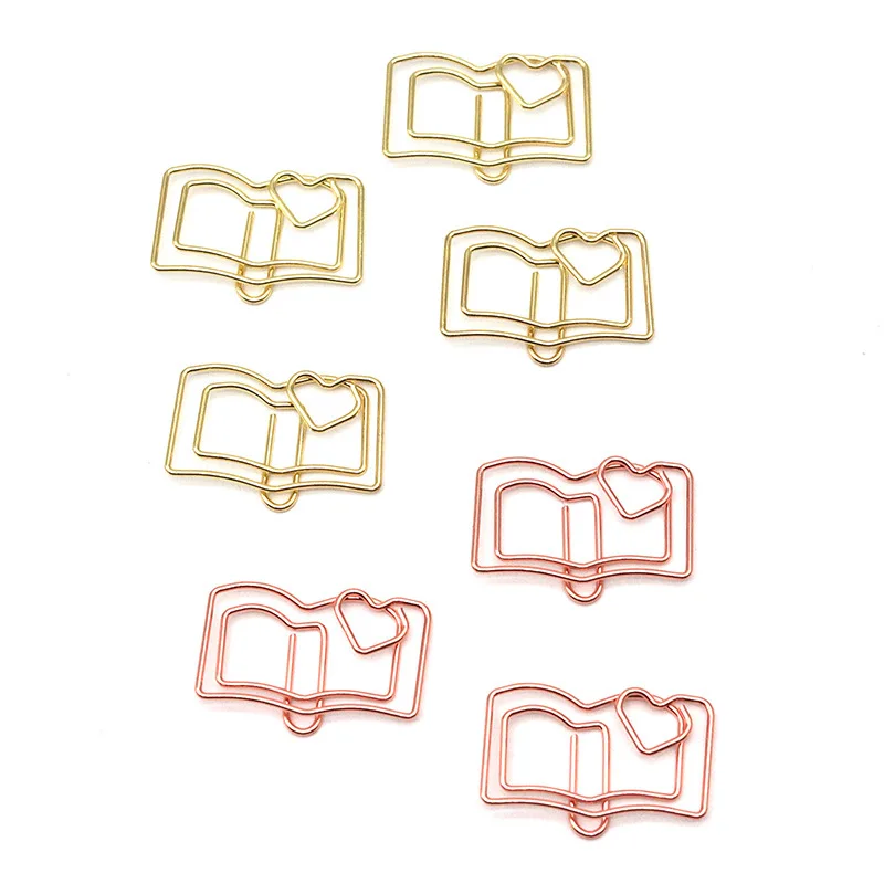 20 шт., креативная закладка в форме сердца, скрепка для бумаг в виде золотой розы, золотистого, милый металлический маркер для страниц с вырезом в форме сердца, идеально подходит для студентов