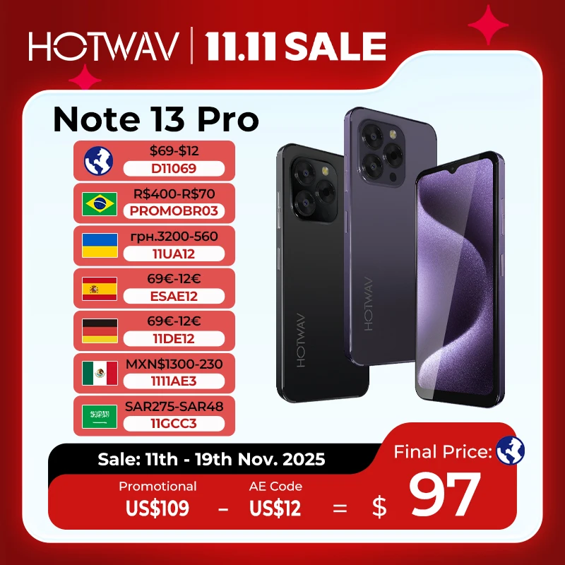 [World Premiere] HOTWAV Note 13 Pro Smartphone 6.6'' HD+ Android 13 16GB+256GB Octa-Core Mobile Phone 50MP 5160mAh Cellphone