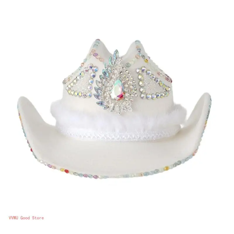 Rhinestones Western Hat Glitter Princesses Hat Dress Up Party Hat for Women Men