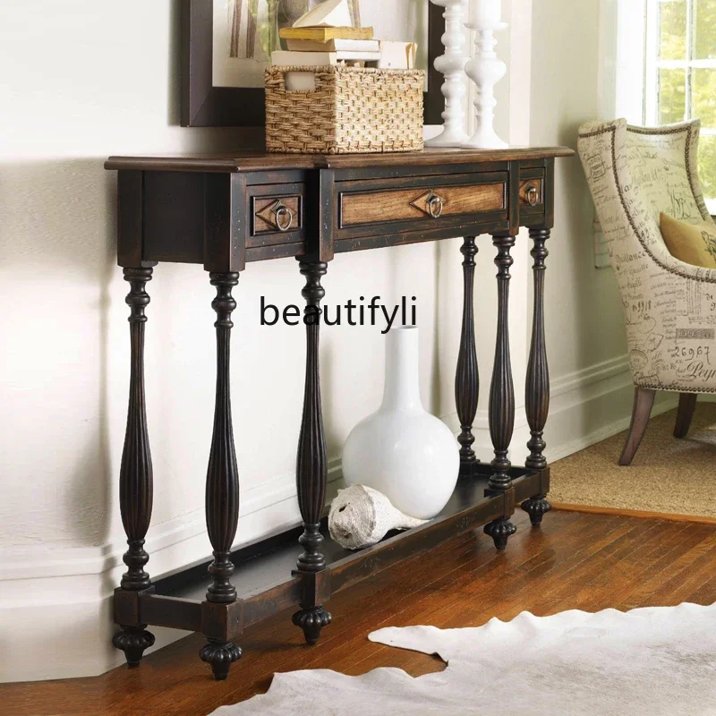 

ss25 American retro solid wood entrance table, living room simple entrance decoration sofa back table