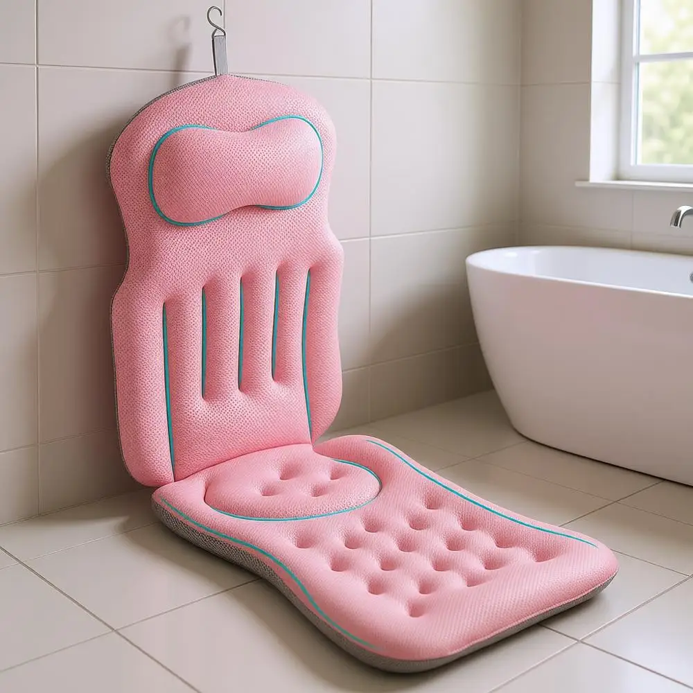 

Толстая подушка-валик 5D с 192 присосками, мешком для стирки и поддержкой для спины (розовая, 51x15)