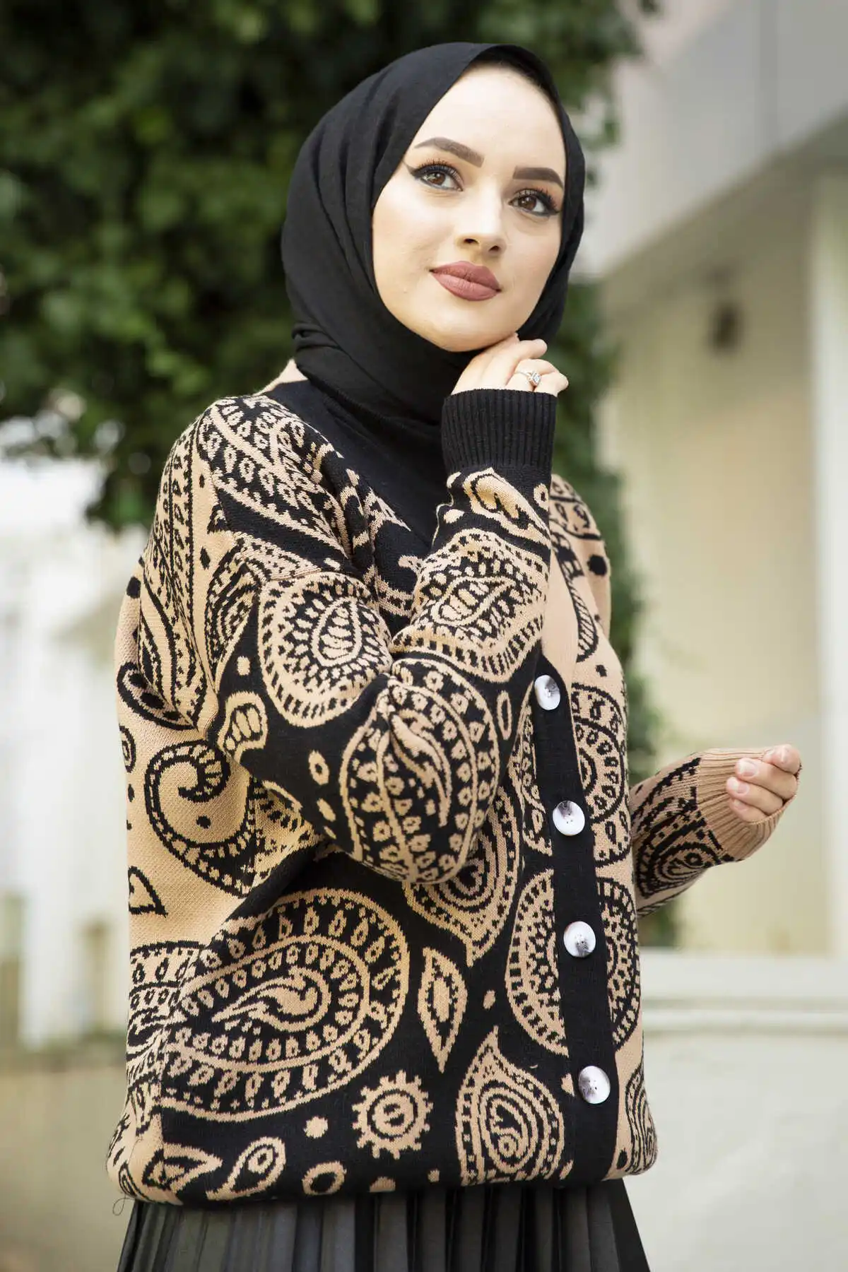 Snail Pattern Hijab Cardigan Milk Coffee Winter Autumn 2021 Muslim Women Hijab headscarf Islamic Turkey