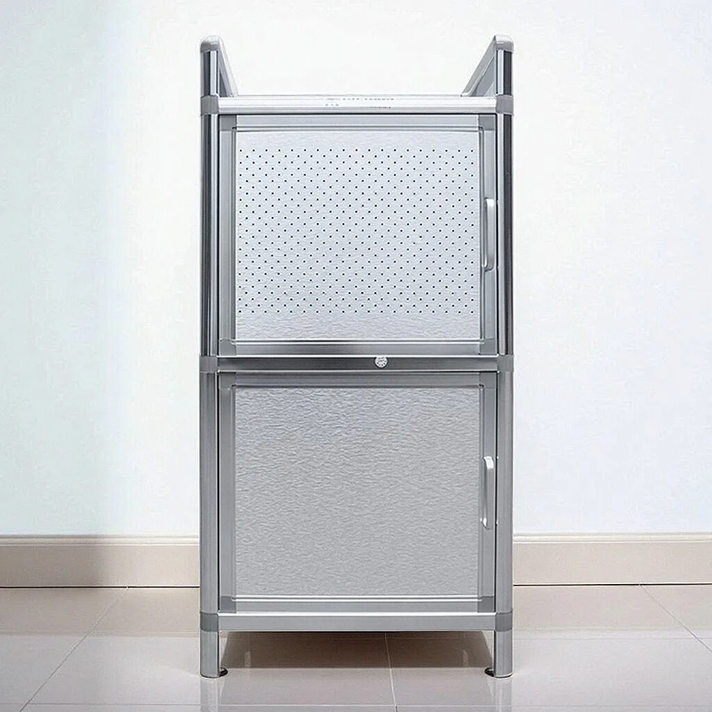 Simple brushed aluminum alloy cupboard Stainless steel cupboard Tea cabinet Kitchen storage Small cabinet Multifunctional side c