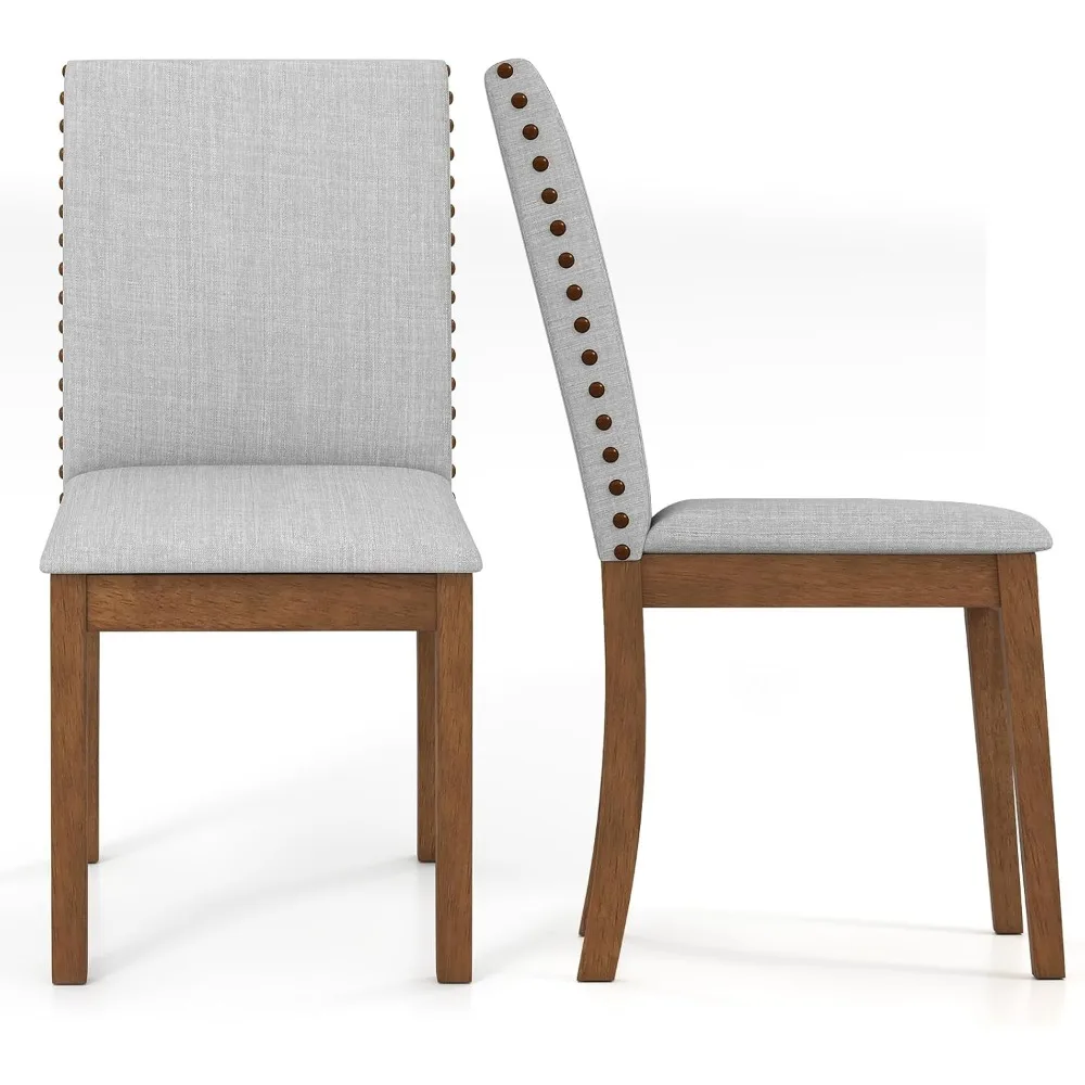 

Набор из 2 мягких обеденных стульев, мягкое сиденье, отделка гвоздями, ножки из резинового дерева, современный стиль середины века без подлокотников