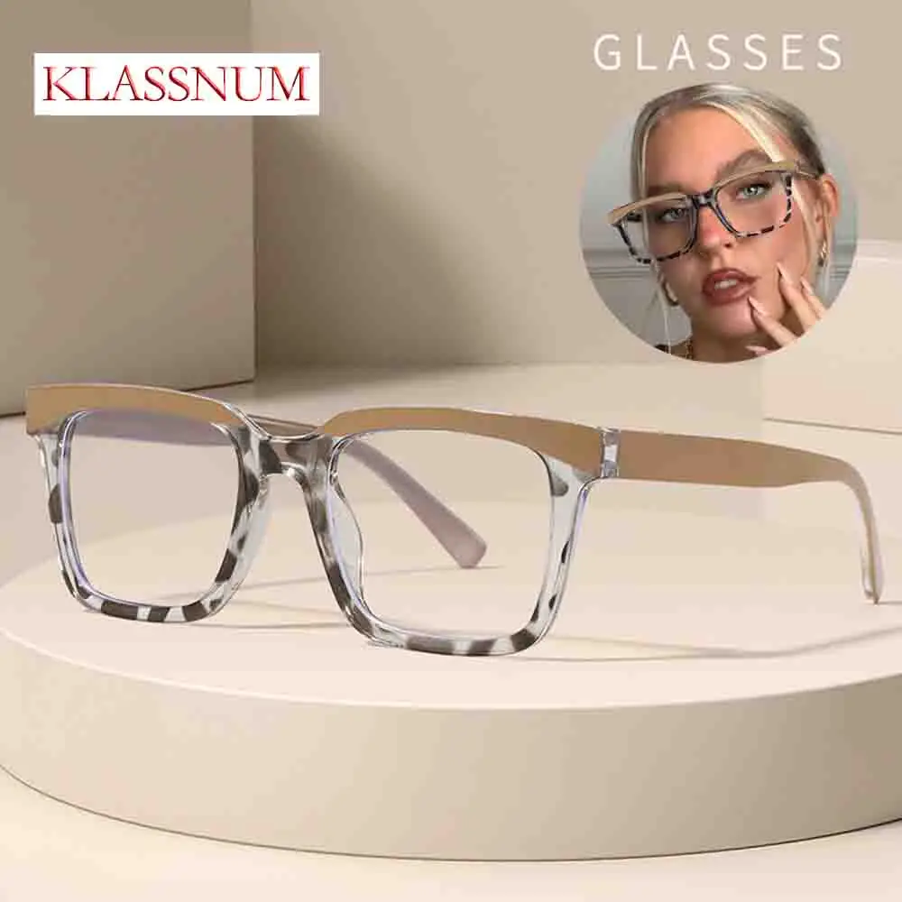 

KLASSNUM Luxurious Mosaic Color Block Anti Blue Light Glasses Stylish Transparent Computer Glasses Eyepiece Myopia Frame Glasses