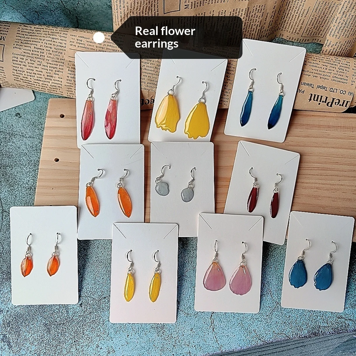 Natural Petal Earrings Handmade Resin Real Flower Drops Dried Flower Ear Jewelry for Women Dangle Earrings Accessories