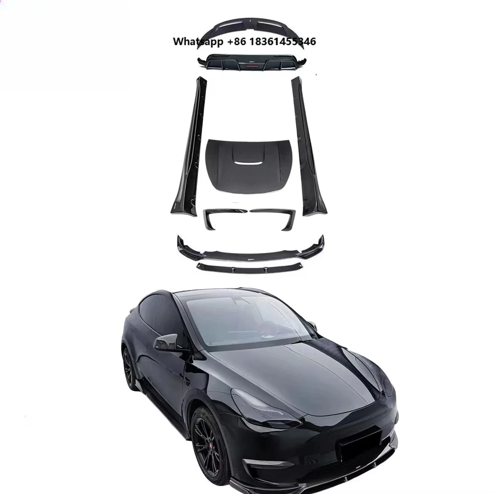 

For Model Y 2021-2024 with Front Lip Side Skirts Rear Diffuser Spoiler Bonnet Hood New C3 Style Carbon Bumper Kit